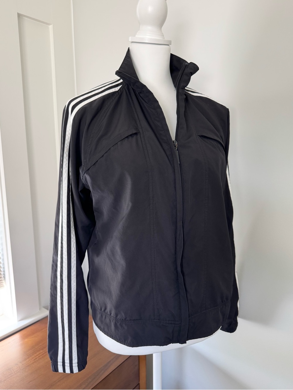 Adidas Black Track Jacket with White Stripes - Women's Athletic Zip-Up